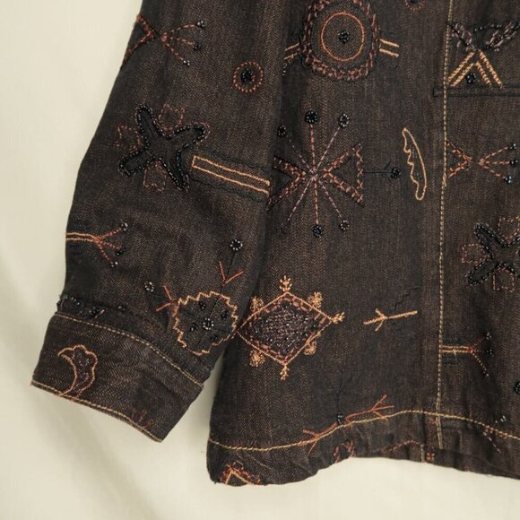 Chico’s Brown Denim Jean Jacket Anniversary Collection Silk Lined Women's Medium - Picture 5 of 13